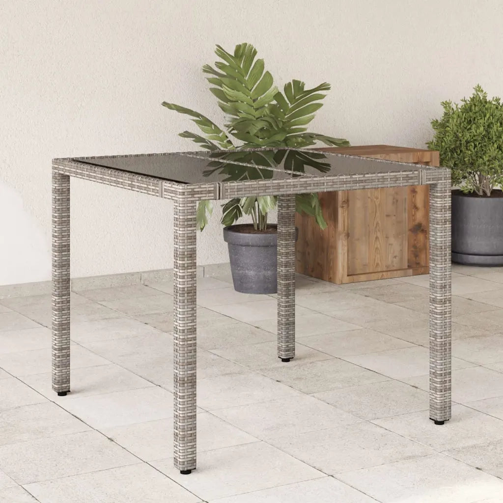 Tavolo da Giardino | Tavolino da esterno Piano in Vetro Grigio 90x90x75 cm Polyrattan