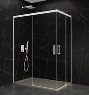 Box doccia angolare BASIC apertura al vertice 130x90 cm (125-129/85-90) bianco opaco vetro trasparente