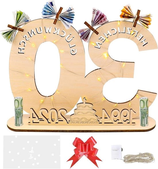 Regali per il trentesimo compleanno donna uomo - Doni di denaro compleanno - Decorazione 1994-2024 - Tavolo di legno per libro degli ospiti trentesimo compleanno