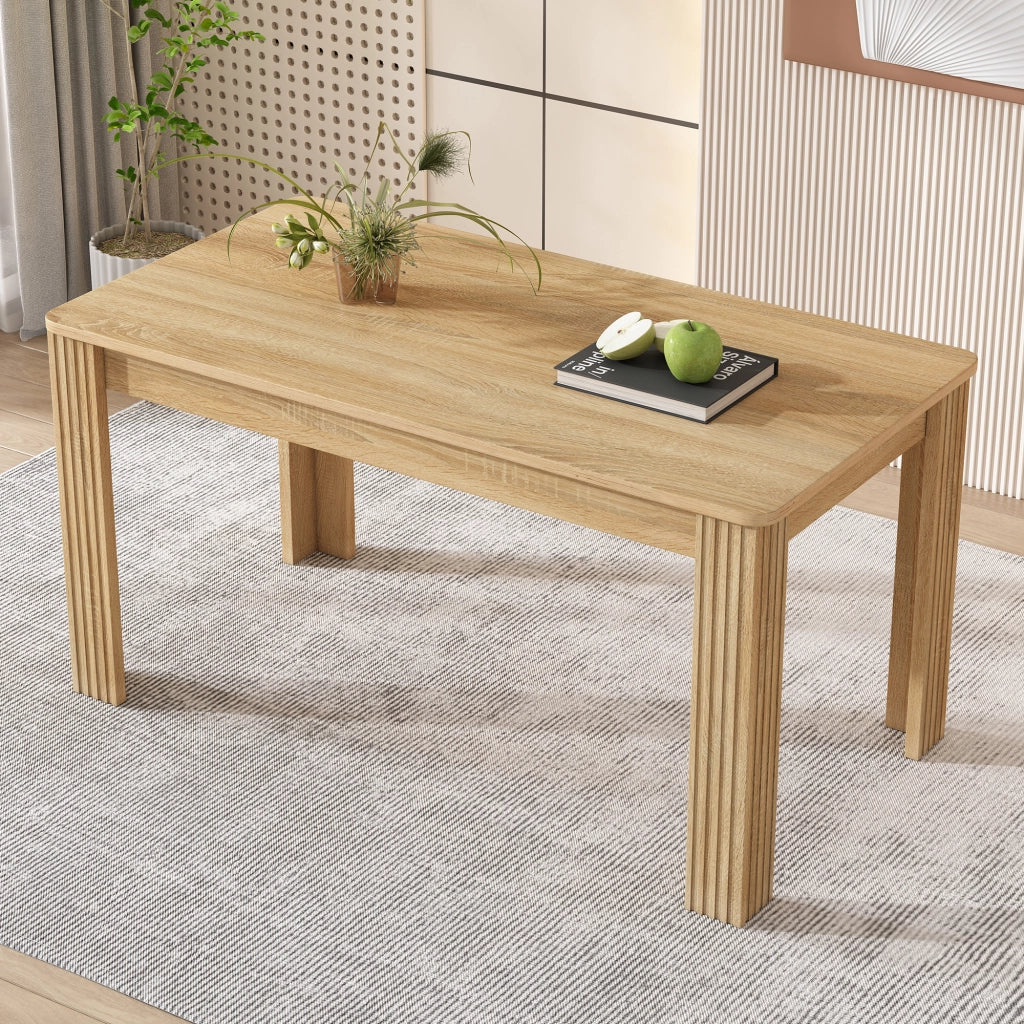 Tavolo da pranzo rettangolare con 4 gambe spesse design moderno effetto legno per sala da pranzo in truciolato rovere