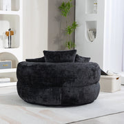 Poltrona sacco 108x108x52 cm con schienale avvolgente e braccioli in chenille nero