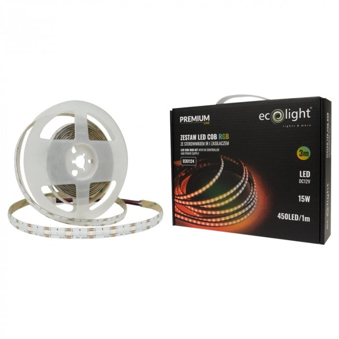 Striscia LED COB RGB 450/m 15W/m 3m IP20 kit completo