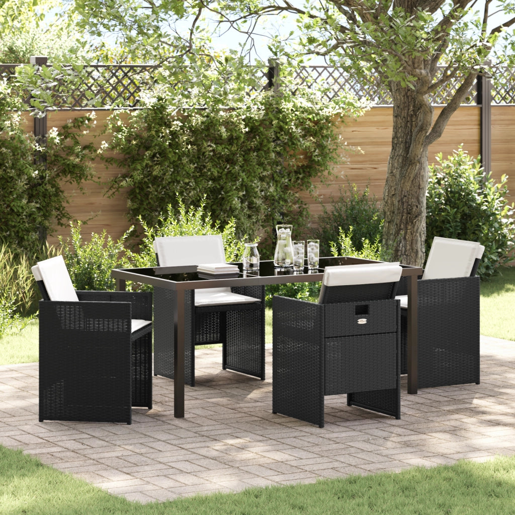 Set da Pranzo per Giardino di 5 Pezzi con Cuscini Rattan Polivinilico Nero
