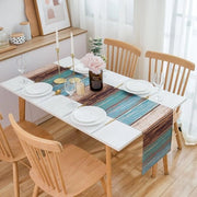 Tavolo da pranzo 40x140 cm con lente blu beige marrone tavolo da campagna retro tessuto legno di scuderia texture strisce decorazione per tavolo da pranzo festa picnic gratuito cucina