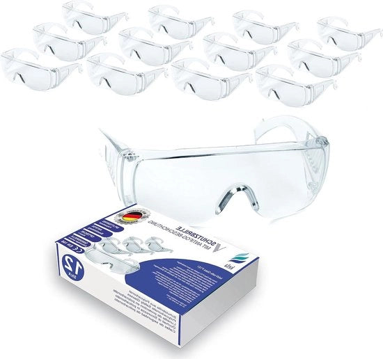 Visiera di sicurezza P1S1 12 pezzi - resistente al graffio - protezione UV - rivestimento anti-condensazione - trasparente e leggero - adatto per portatori di occhiali - occhiali da sport