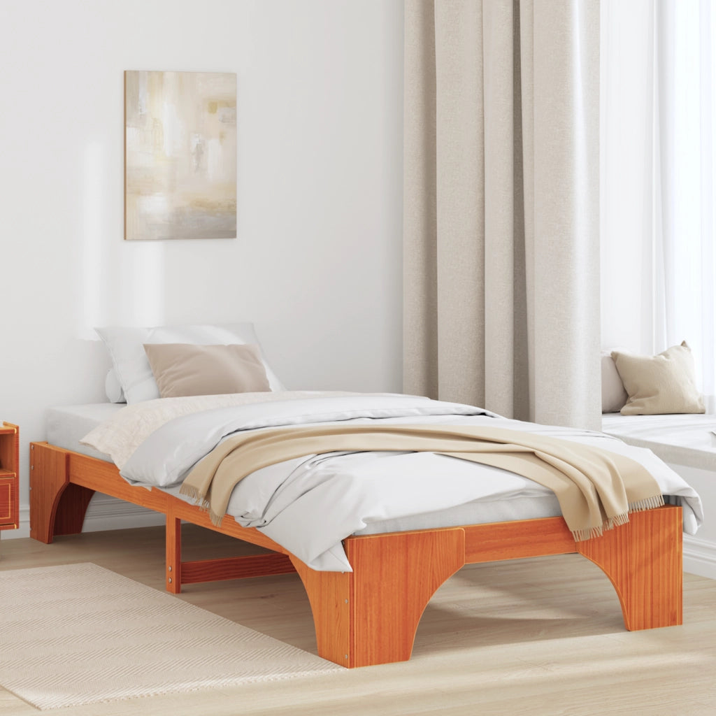 Struttura Letto Marrone in Cera Legno Massello Singolo