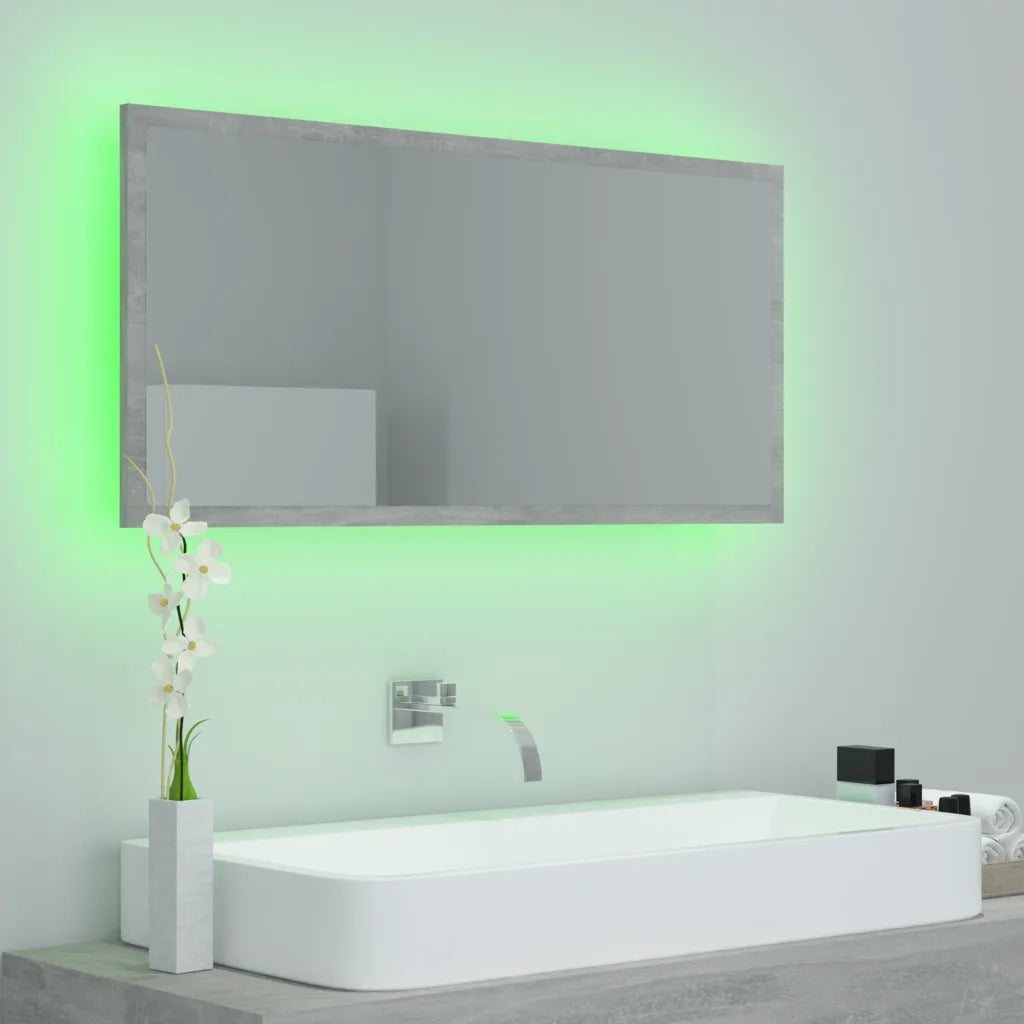Specchio da Bagno LED Grigio Cemento 90x8,5x37 cm in Truciolato cod mxl 77014