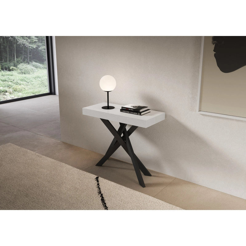 Consolle allungabile 90x40/196 cm Saki Small telaio Antracite - Bianco Frassino