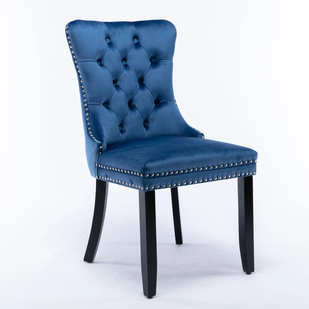 Sedie da Pranzo Imbottite in Velluto con Gambe in Legno ¨C MINIMAL ¨C Blu, Set 2 Pezzi