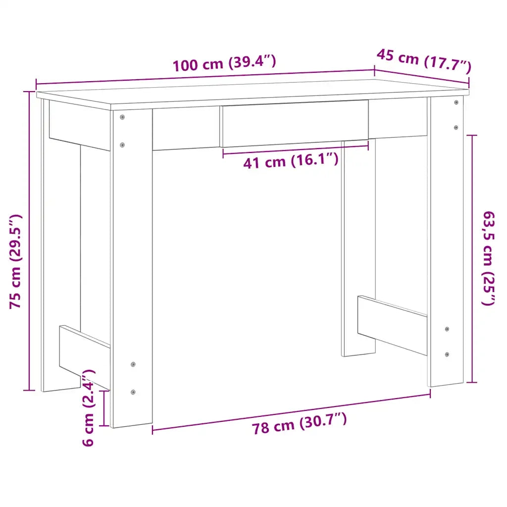 Scrivania Legno Vecchio 100x45x75 cm in Legno Multistrato 860434
