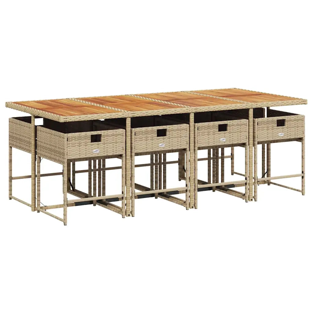 Set da Pranzo da Giardino 9 pz con Cuscini Beige in Polyrattan 3211288