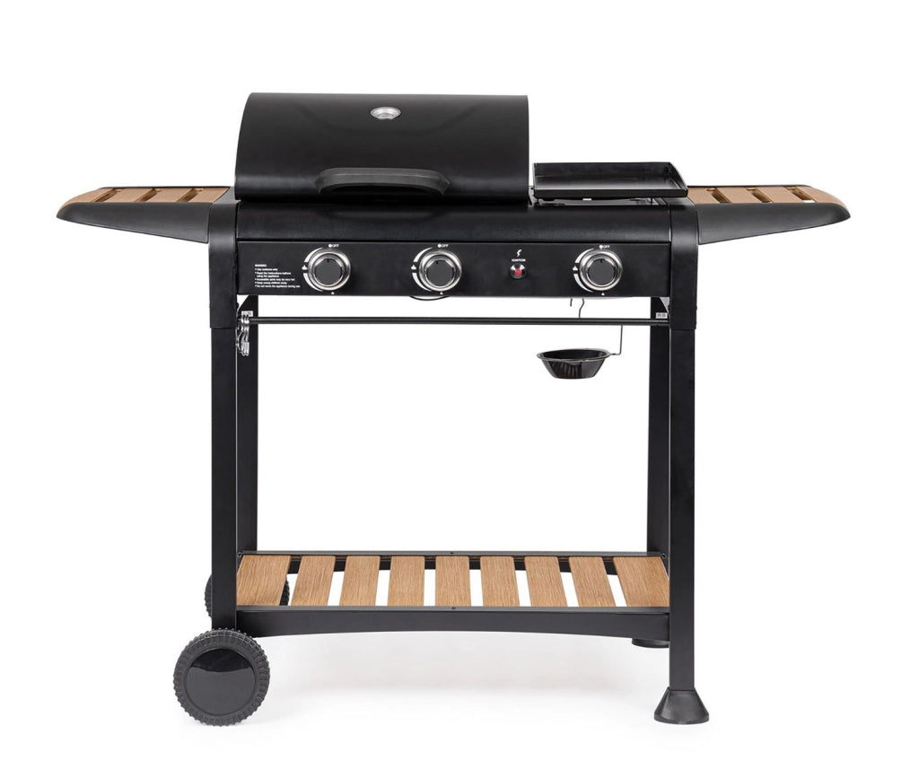 Barbecue a Gas 3 Bruciatori 133x57x98h cm Accensione Piezoelettrica in Acciaio Loni Nero