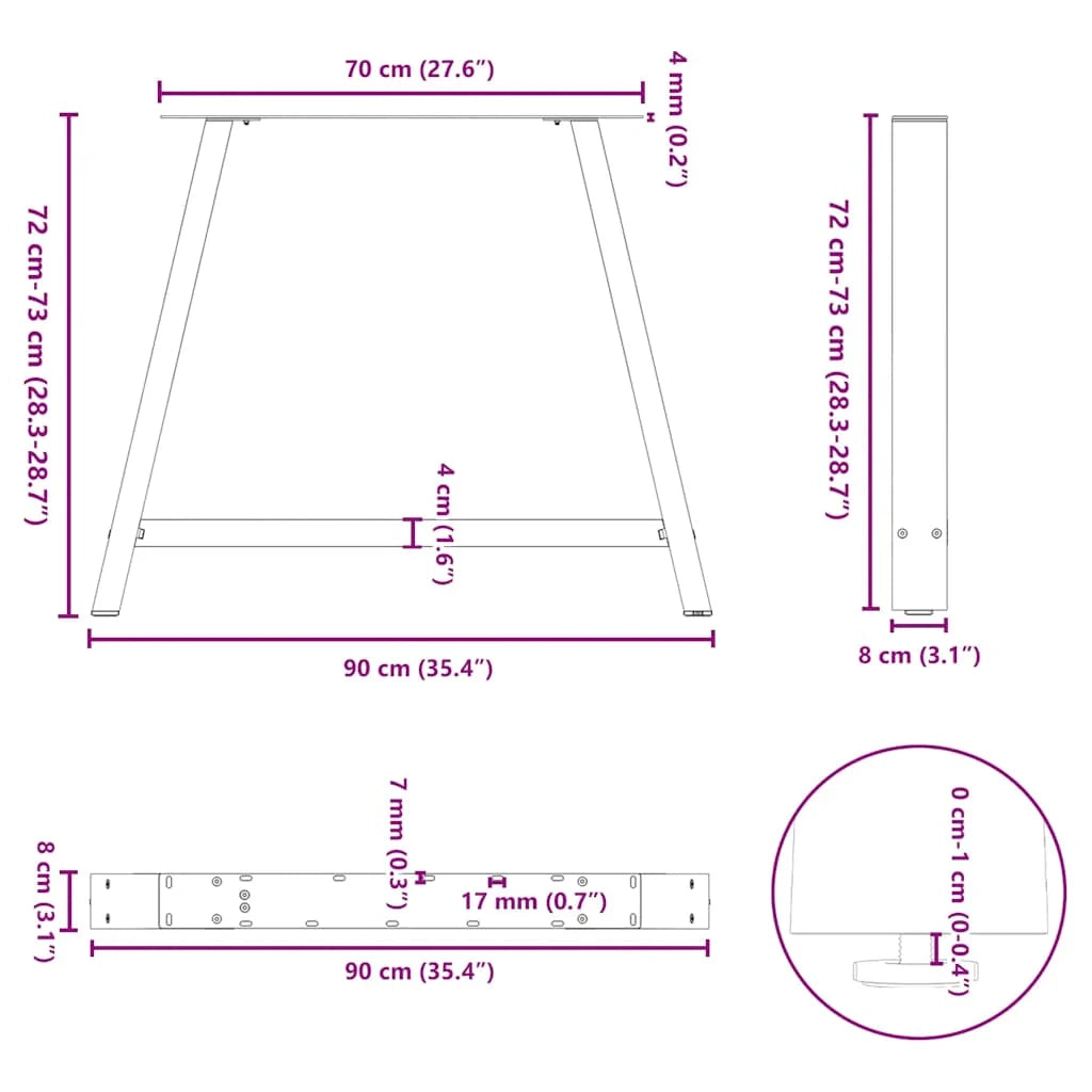 Set di 2 gambe per tavolo da pranzo a forma di A 90 x 73 cm con piedini regolabili design moderno acciaio bianco 02_0057137