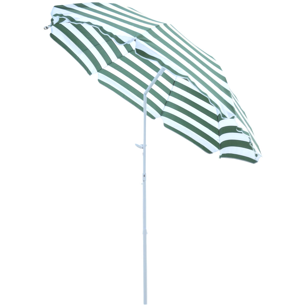 Ombrellone da Spiaggia Inclinabile e Rotondo in Metallo e Poliestere, ?1.8x2 m, Verde e Bianco