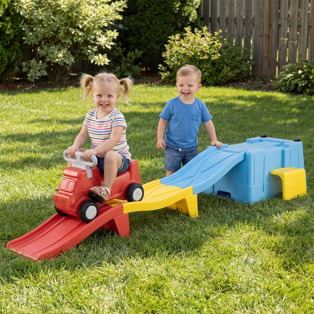 Macchina cavalcabile con scivolo auto per bambini con scivolo e vano portaoggetti con rotelle, Macchina cavalcabile per interno ed esterno Blu