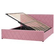 Letto contenitore Rivestimento in velluto rosa 160 x 200 cm con testiera trapuntata a diamante con base a doghe