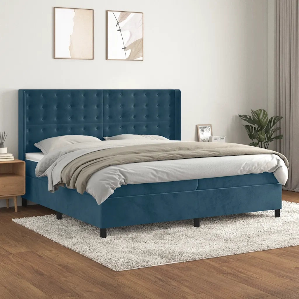 Giroletto a Molle con Materasso Blu Scuro 200x200 cm in Velluto
