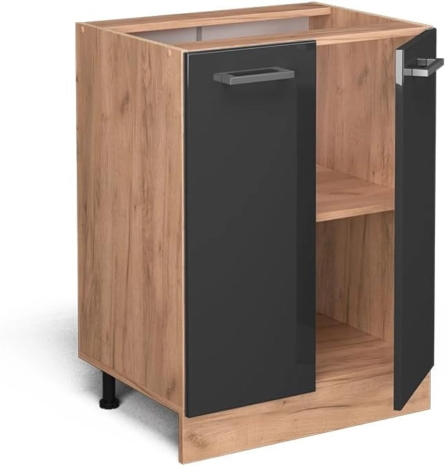 Mobiletto base cucina R-Line, Antracite lucido, 60 cm senza piano di lavoro, per la libera combinazione all'interno di sistemi cucina modulari