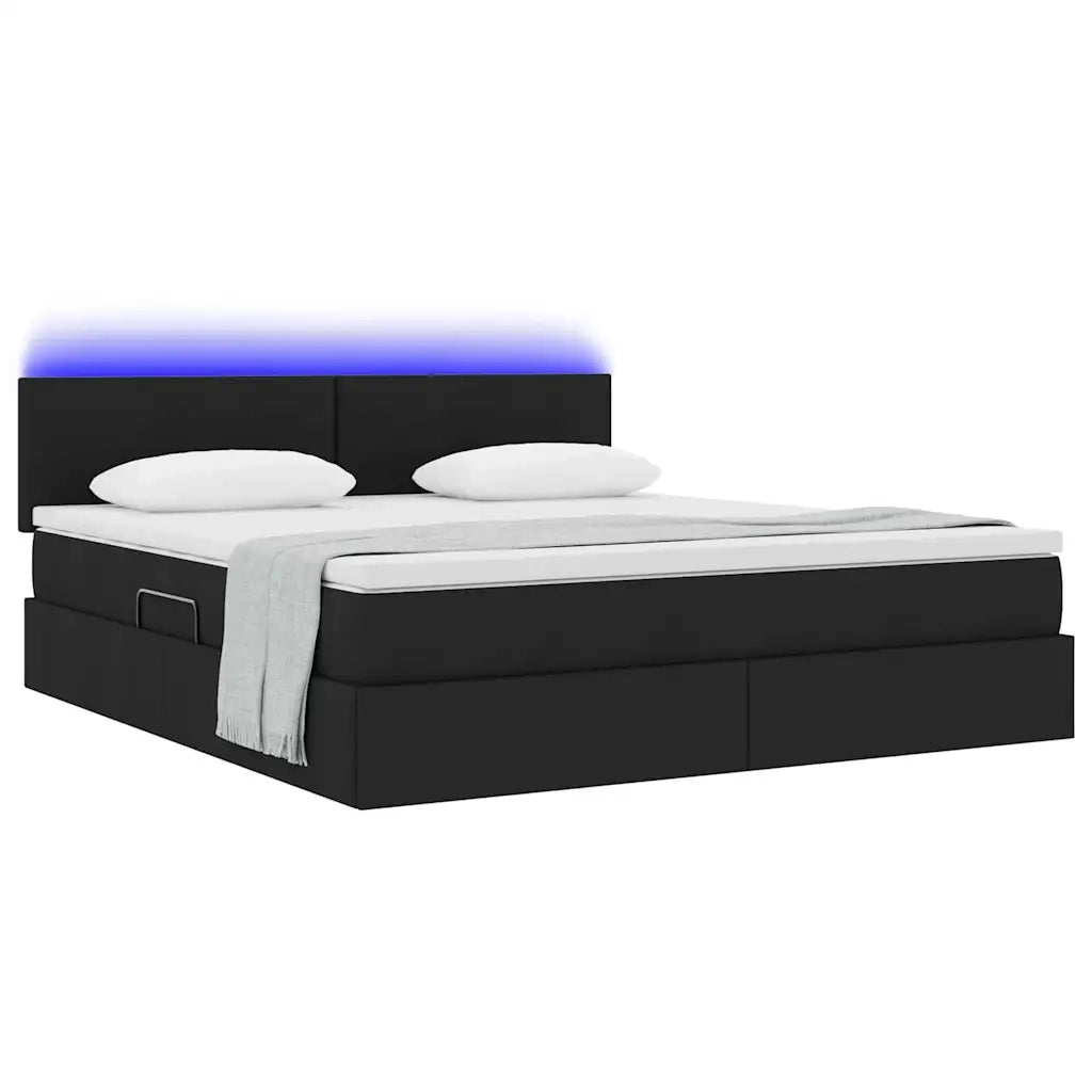 Letto con contenitore LED e materasso Nero 180 x 200 cm Tessuto