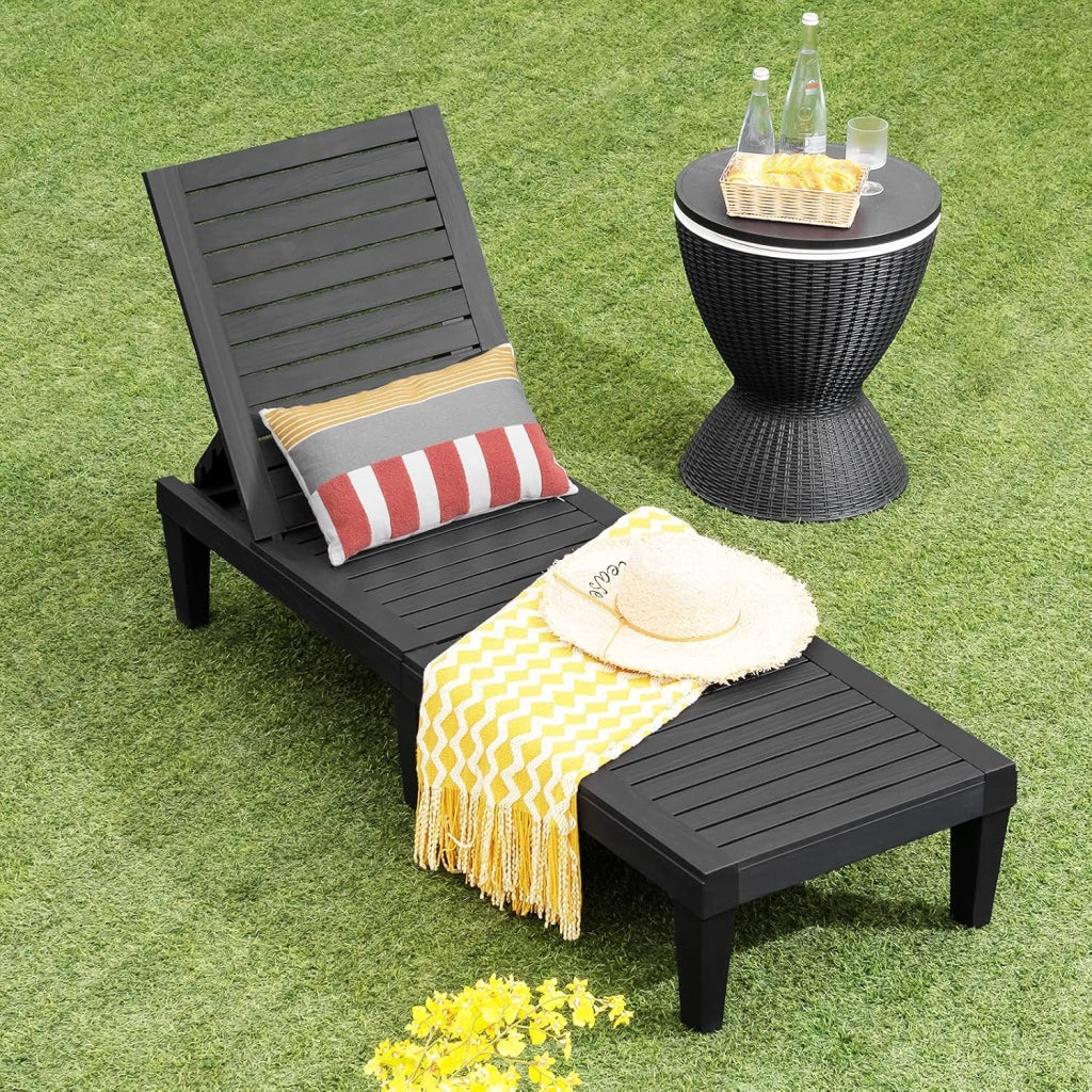 Lettino Prendisole da Giardino, Sdraio da Giardino Con Schienale Regolabile a 5 Livelli, Chaise Longue Impermeabili da Esterno, per Spiaggia Piscina Giardino, Portata 180 kg (1, Nero)
