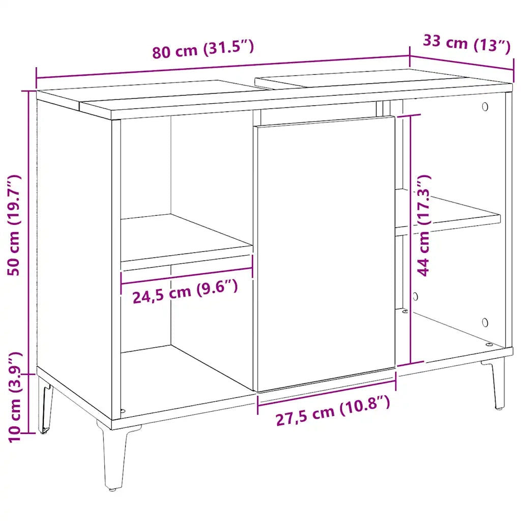 vidaXL Mobile Lavabo Rovere Artigianale 80x33x60 cm Legno Multistrato
