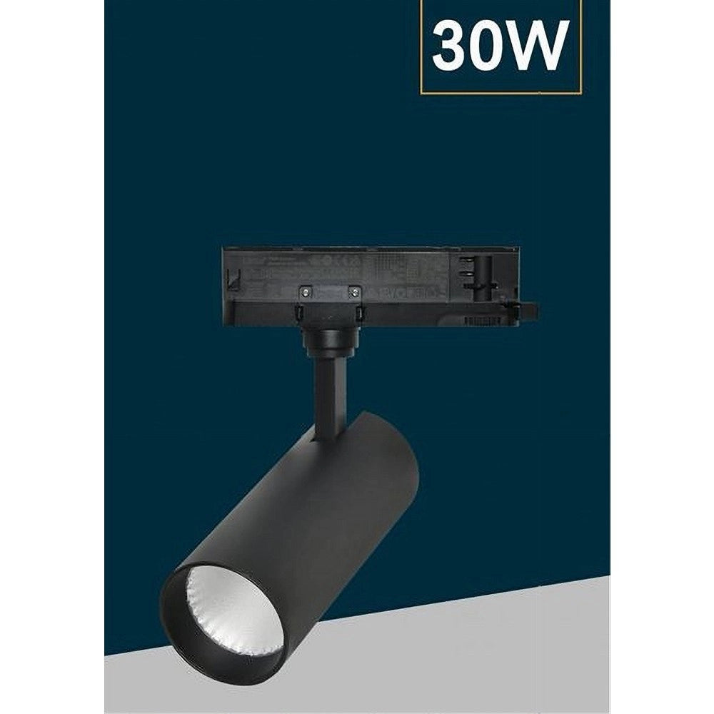 Trade Shop - Faretto Led 30 W Binario Track Trifase Faro Luce 4000k Ip20 Nero Bianco Pt4-30w -