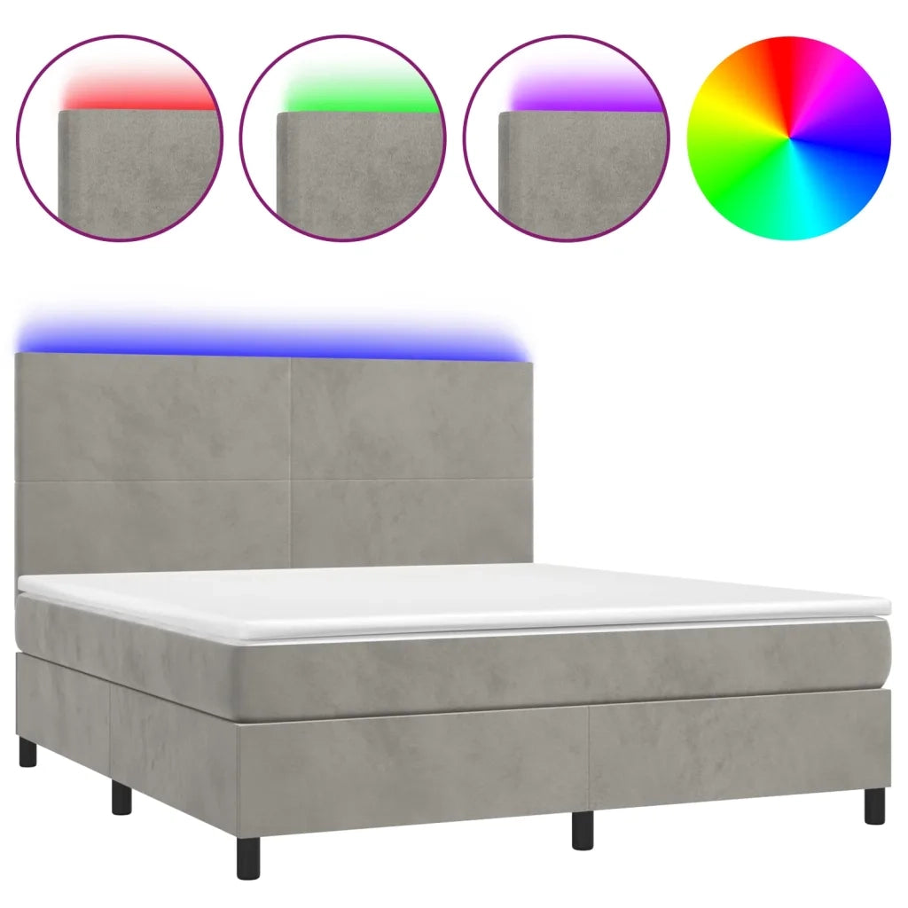 Letto a Molle Materasso e LED Grigio Chiaro 160x200 cm Velluto
