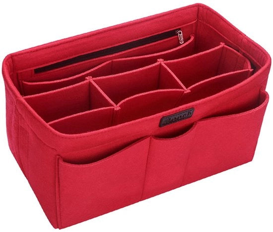 Organizzatore di Borsa a Mano con Panno di Velluto Tasca Interna Organizzatore di Cosmetici per Donne, Rosso - M