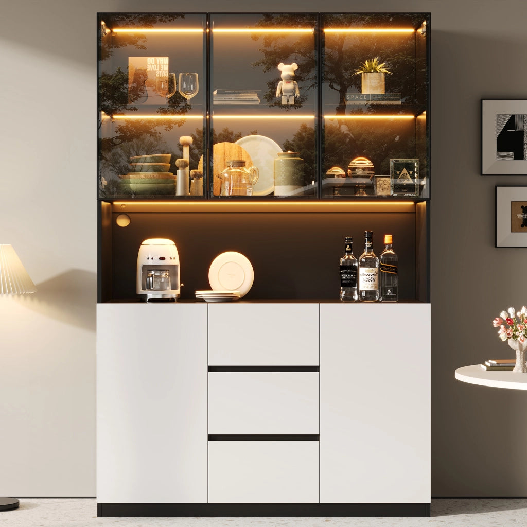 Vetrina con LED multicolore regolabile e vano aperto con passacavi MDF 3 cassetti 2 ante 120 × 40 × 200 cm