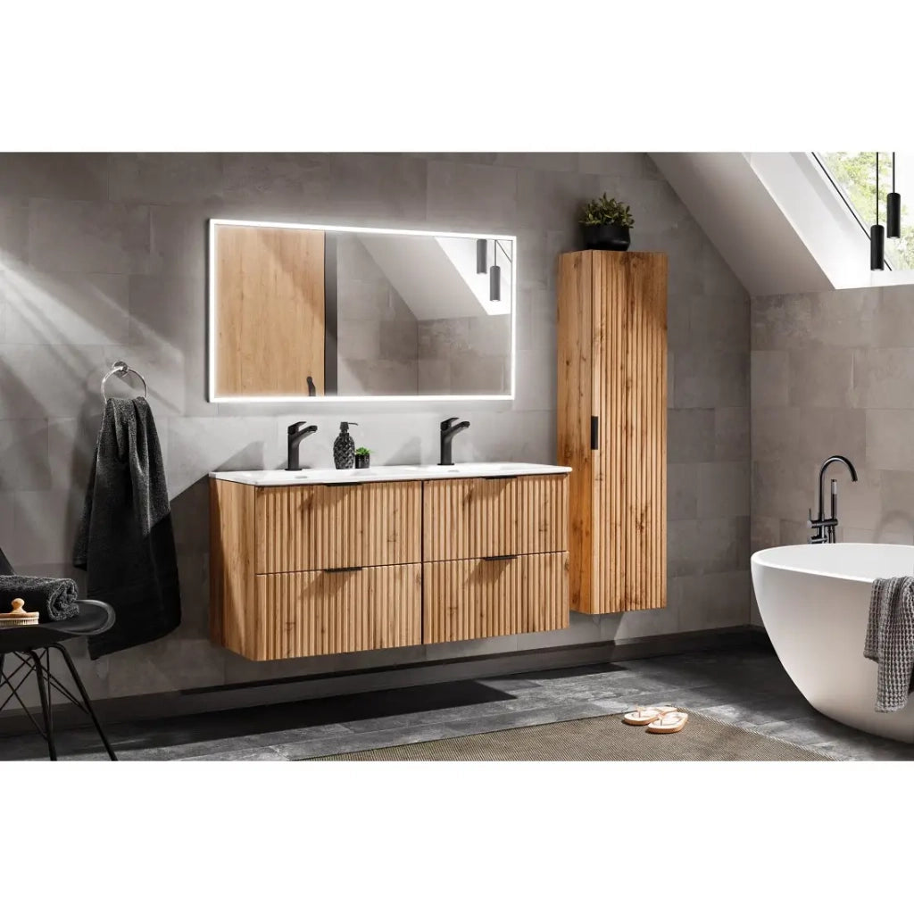 Colonna bagno sospesa NOXERA – 1 porta – Colore quercia wotan – Altezza 140 cm