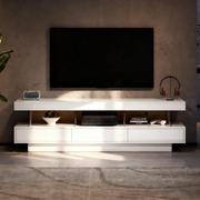 Mobile TV 160x38x50.5 cm con 3 ripiani in vetro e LED controllabile tramite app in truciolato bianco