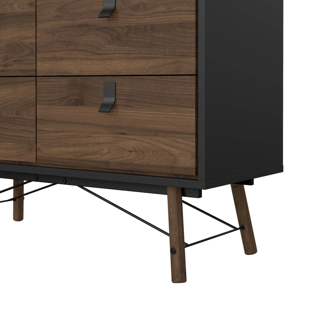 Credenza Maka, Buffet da soggiorno, Madia da salotto, Dispensa da cucina, 102x40 h95 cm, Nero e Noce