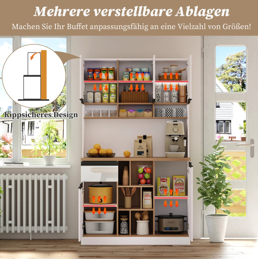 Mobile buffet moderno bianco lucido in MDF con ripiani e cassetto