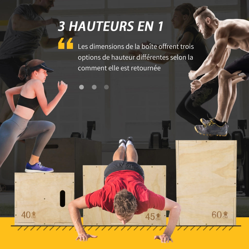 Box Plyometrico per Allenamento 3 in 1 ¨C Minimal ¨C Legno 40/45/60 cm