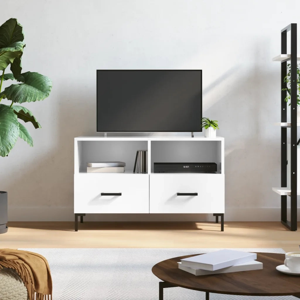 Mobile Porta TV Bianco Lucido 80x36x50 cm in Legno Multistratocod mxl 127891