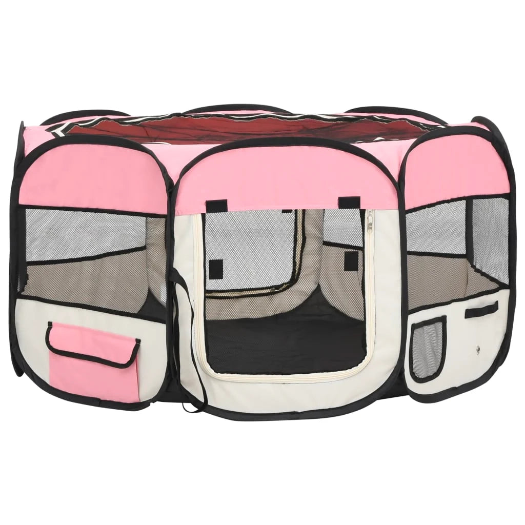 Box pieghevole per cani con borsa per il trasporto 125 x 125 x 61 cm rosa 02_0001731