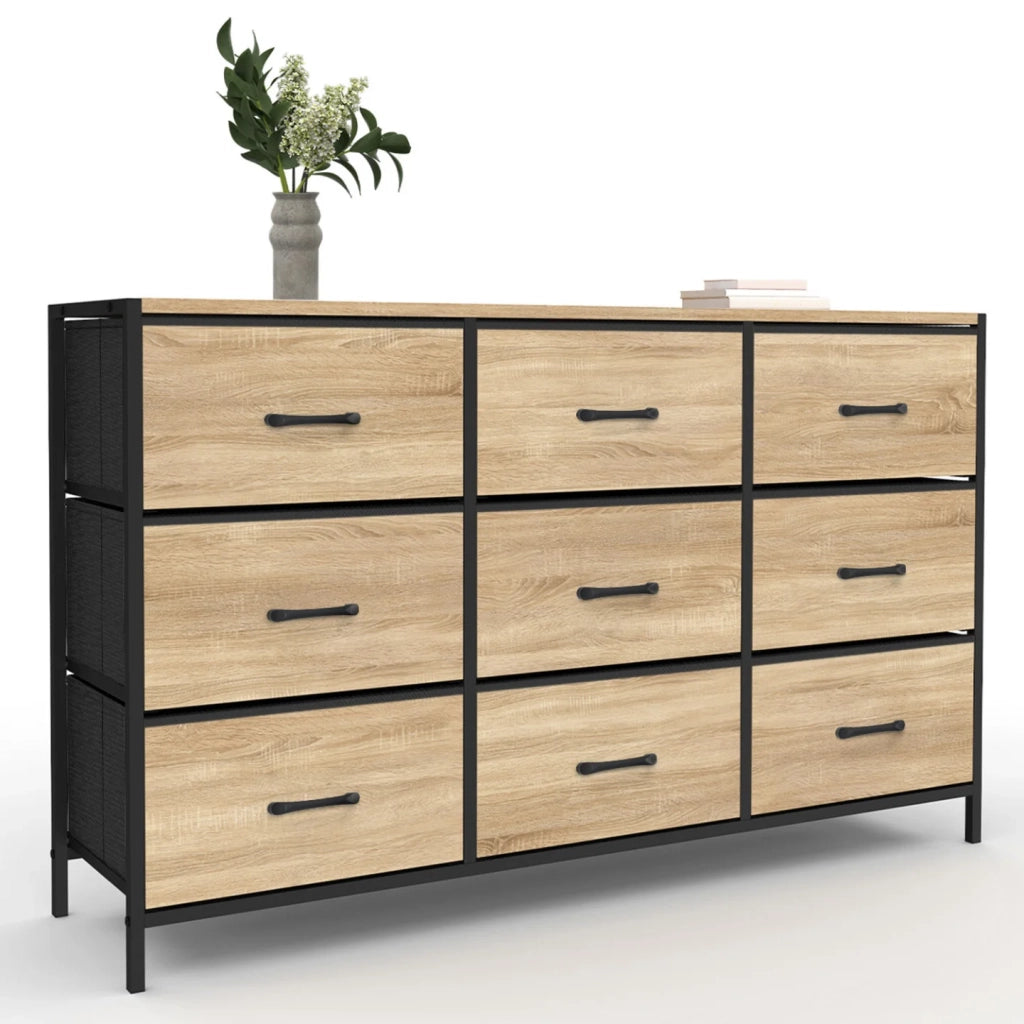 IDMarket - Baúl de tela de 9 cajones UTAH 115 CM mueble de almacenaje