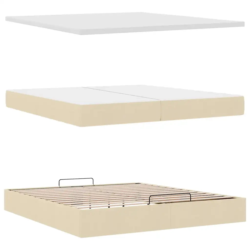 Struttura Letto Pouf con Materassi Crema 200x200 cm in Tessuto 3314202