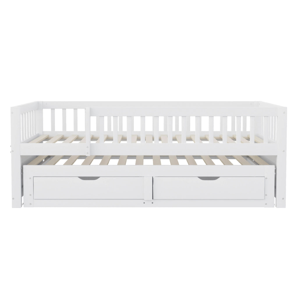 Letto multifunzione 90x200 cm con letto estraibile; 2 cassetti e rete a doghe; bianco