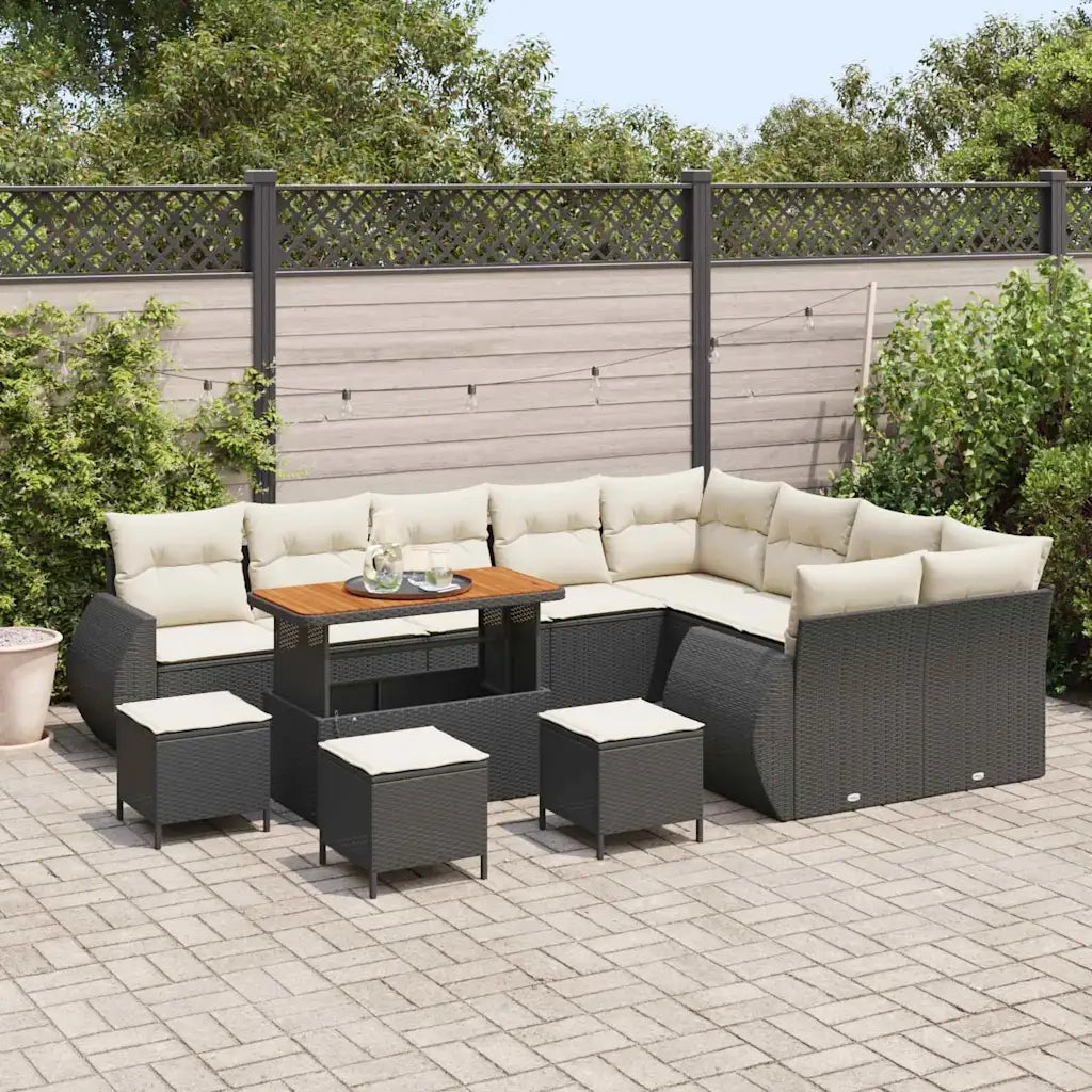 Set Divano da Giardino 13 pcs Nero polyrattan