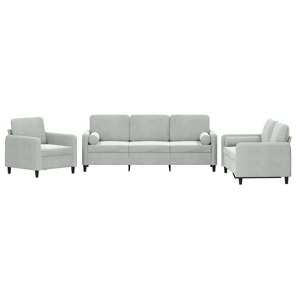 Set di Divani 3 pz con Cuscini Grigio Chiaro in Vellutocod mxl 128147