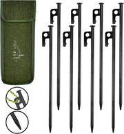 Set di 8 attrezzi per tenda in acciaio, 30 cm di lunghezza, resistente al vento con gancio e foro, ideale per campeggio e stabilità.