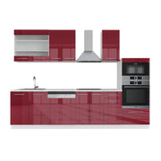 Cucina componibile Fame-Line Bordeaux lucido/Bianco 300 cm con armadio alto, PL Marmo Vicco