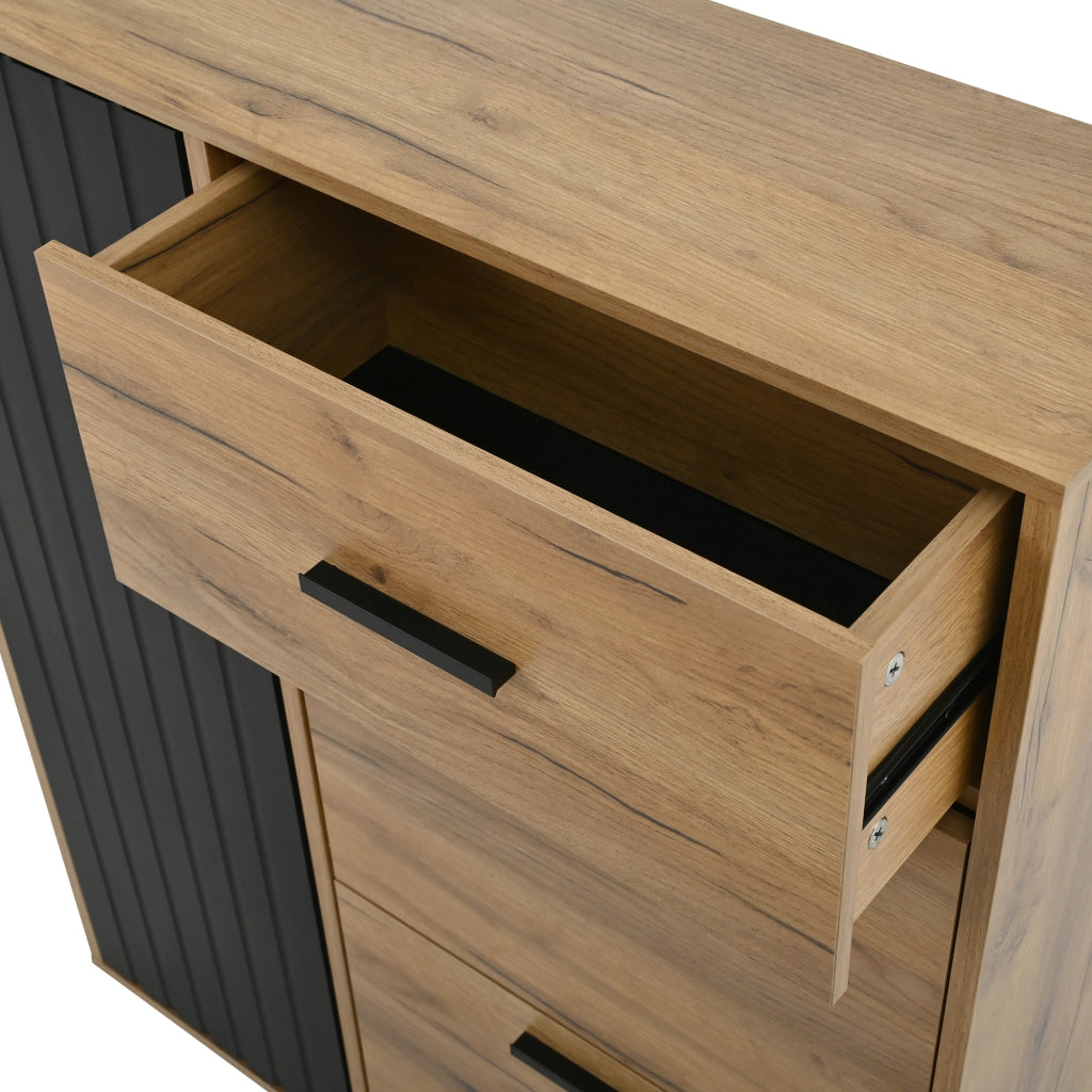 Mobile Scarpiera con 1 Cassetto; 3 Ante di cui 2 a Ribalta; Ripiani Regolabili; Stile Moderno; in Pannello Truciolare; Nero e Naturale; 80×24×95;5 cm