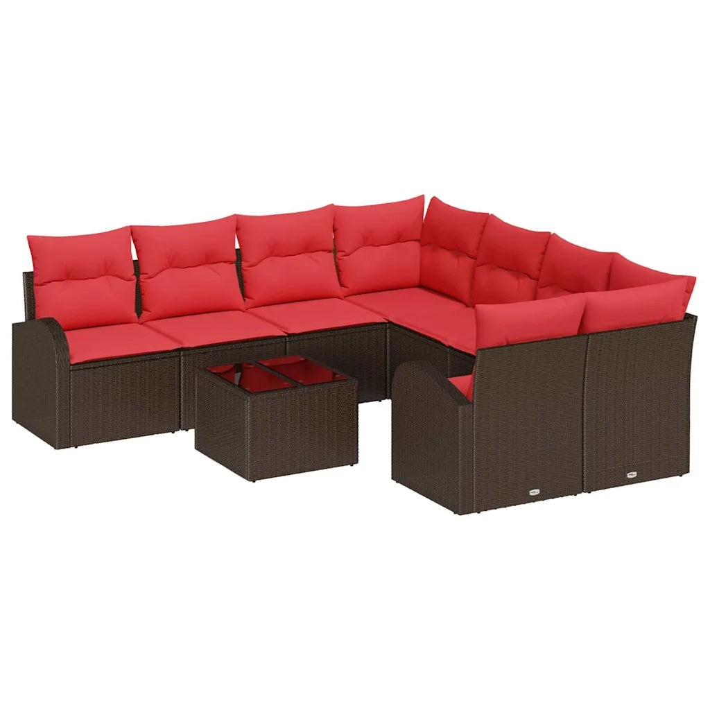 Set di divani con cuscino 9 pcs Beige e Rosso polyrattan