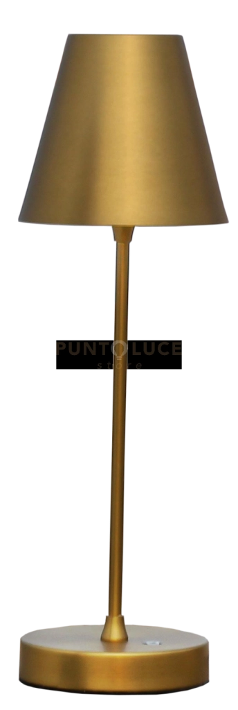 LA ANGINA-M O Lampada da tavola paralume metallo ricaricabile ottone spazzolato 7W 3600K, dimmerabile 30-60-100%, lumen 630