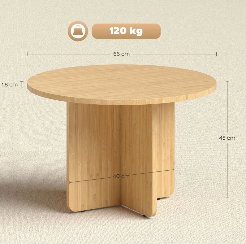 Tavolino rotondo in bambù 66x45 cm con base a croce