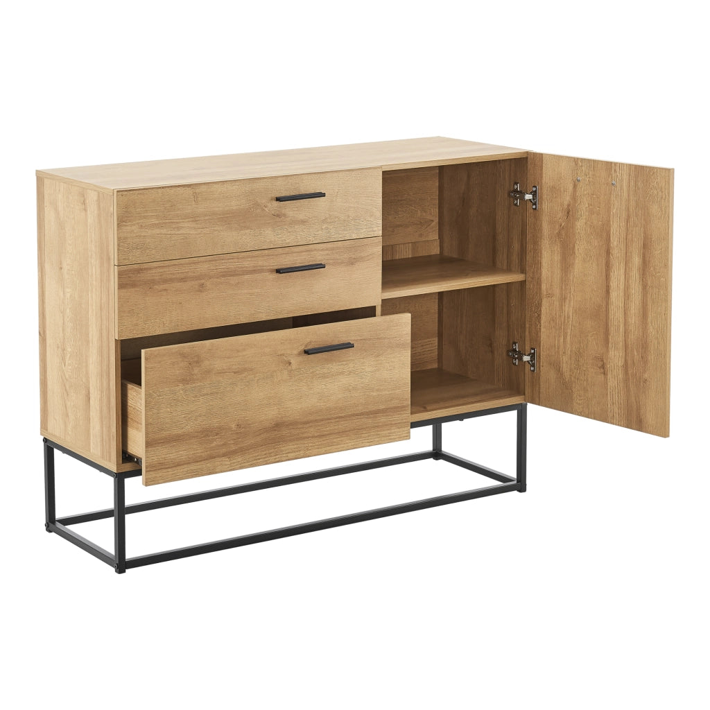 Comò Lavangen con Anta e 3 Cassetti 75 x 100 x 35 cm Nero / Effetto Rovere [en.casa]
