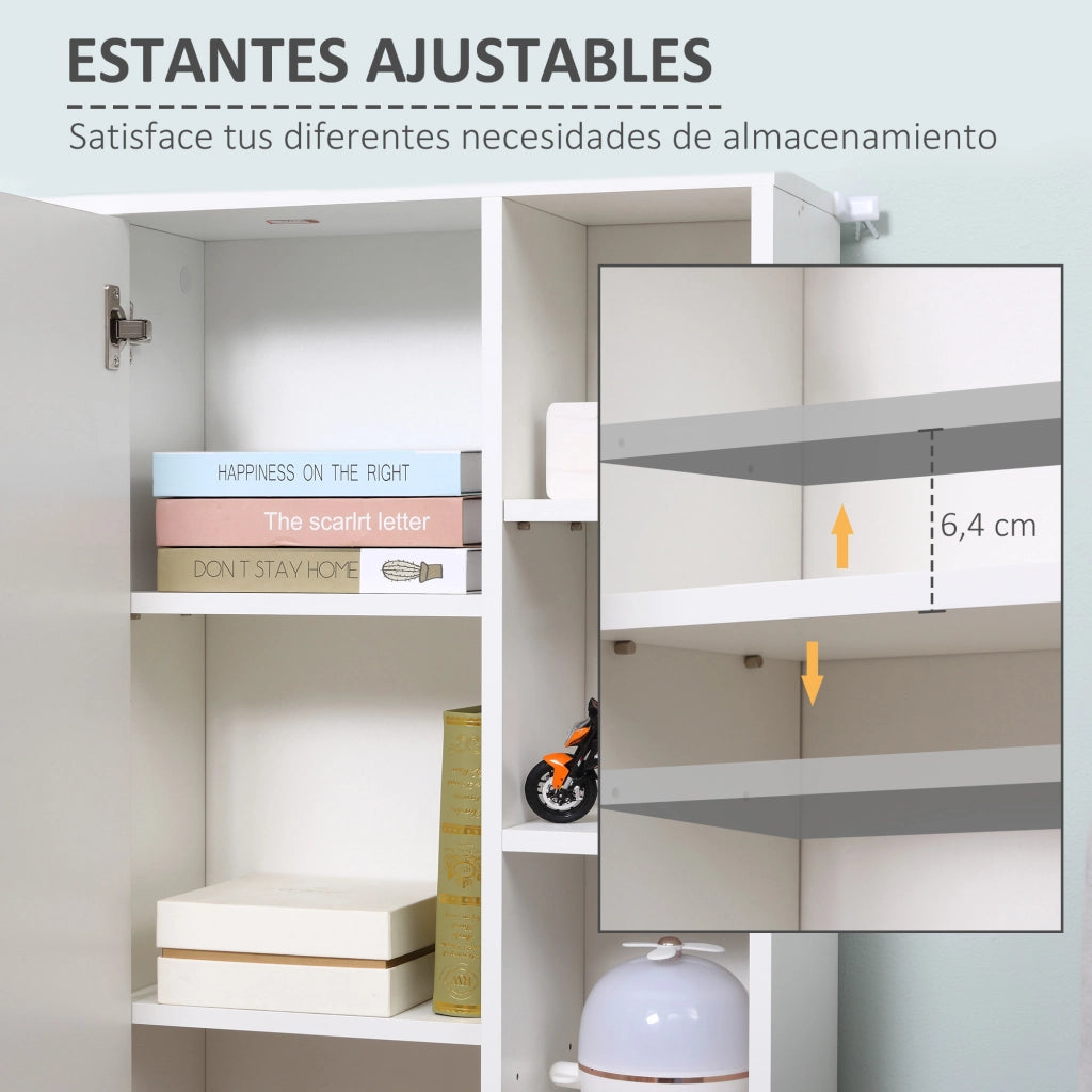 Armadietto da Bagno in Legno con 8 Ripiani e 1 Anta ¨C zephmum ¨C Bianco 71x22x100 cm