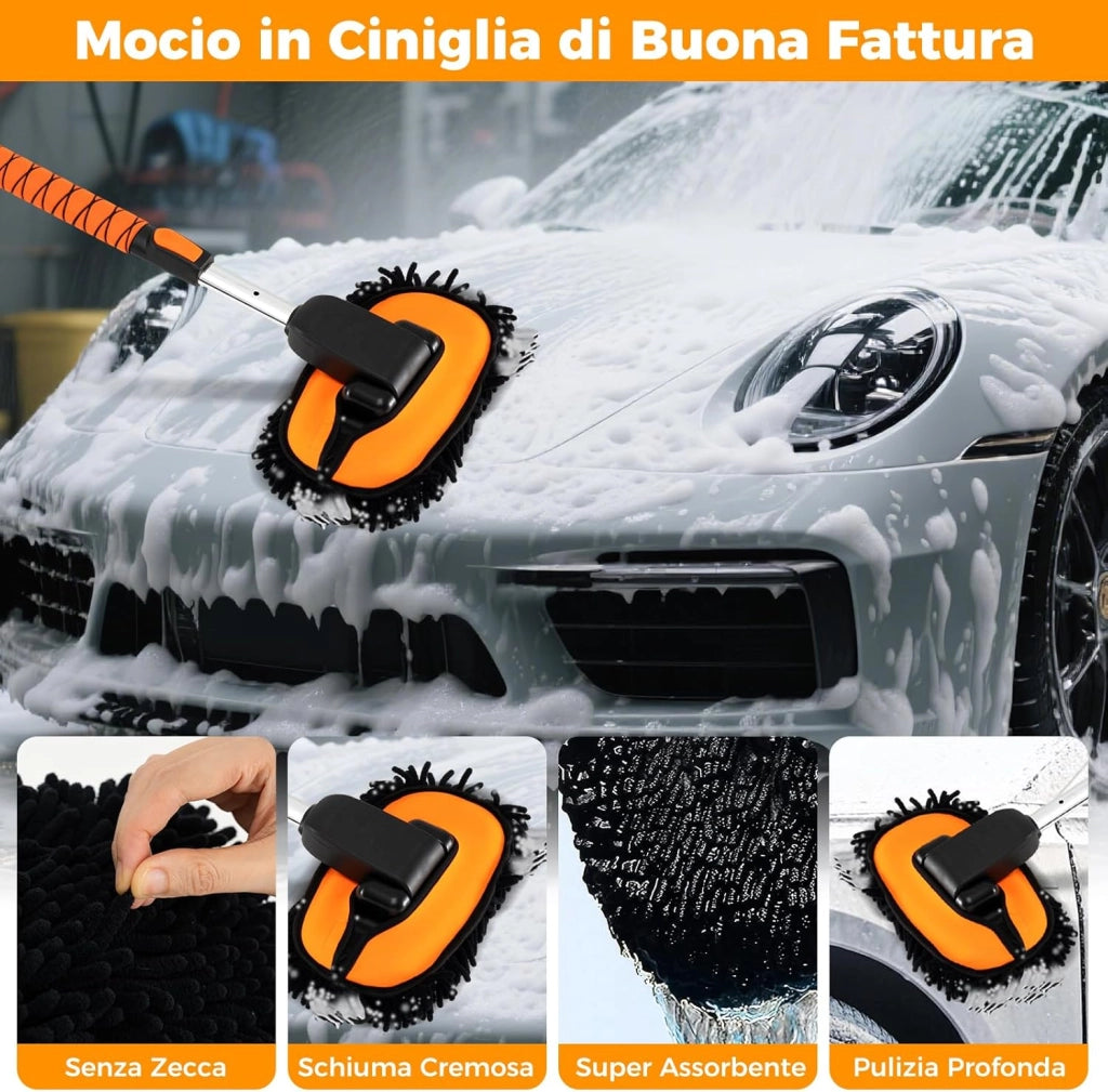 Kit Pulizia Auto, 10 Pezzi Kit Lavaggio Auto, Kit per Lavaggio Auto Senza Graffi con Impugnatura a D, Spazzole per Pneumatici, Set per Pulizia Veicoli per RV, Camion, Berlina